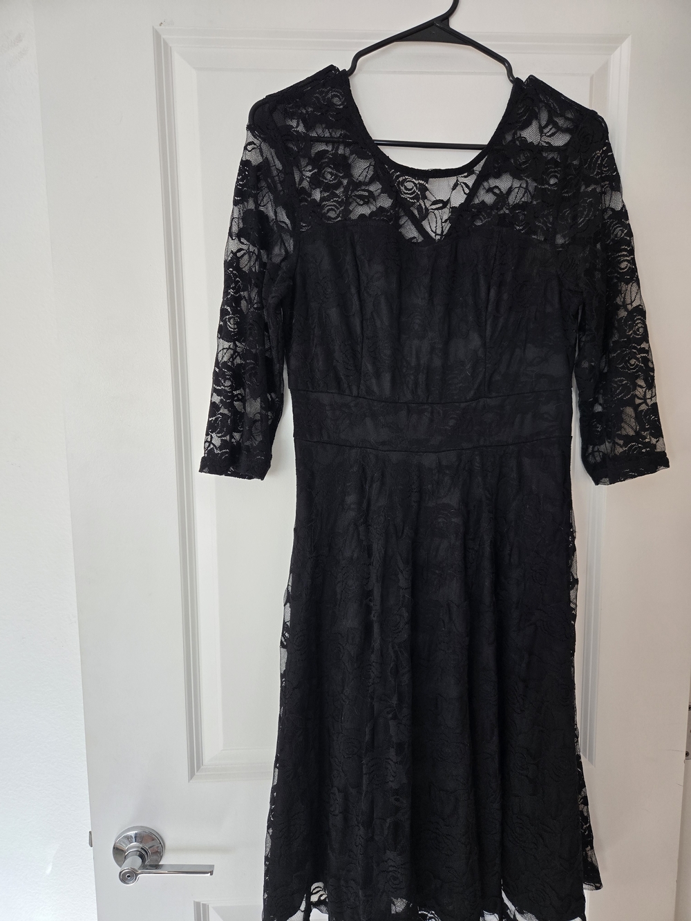 Elegant Black Lace A-Line Dress with Sheer Sleeves